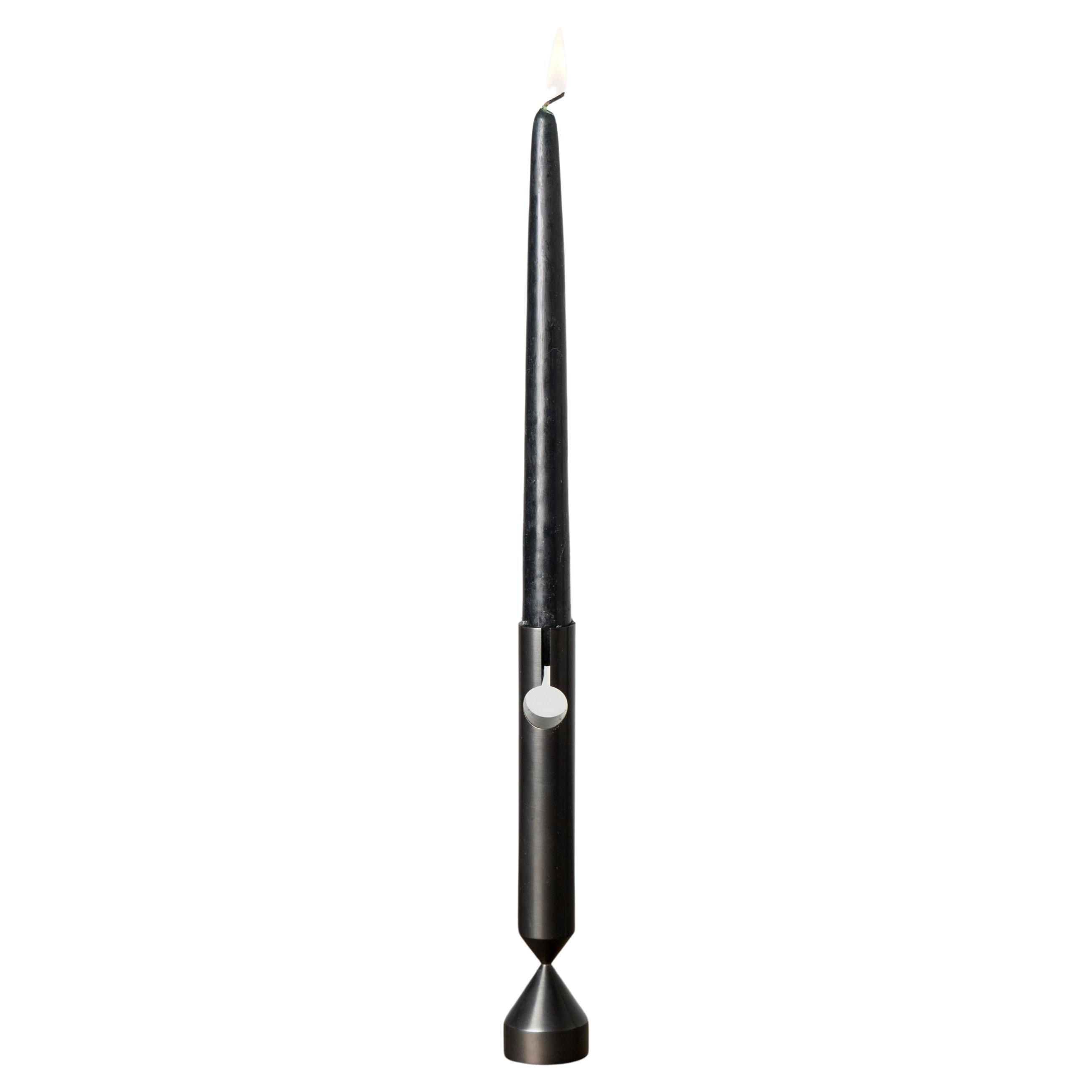 Medium Pillar Darkened Brass Candlestick by Gentner Design For Sale