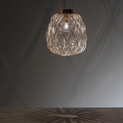 Medium 'Pinecone' Suspension Lamp in Clear Glass & Gold Metal for Fontana Arte