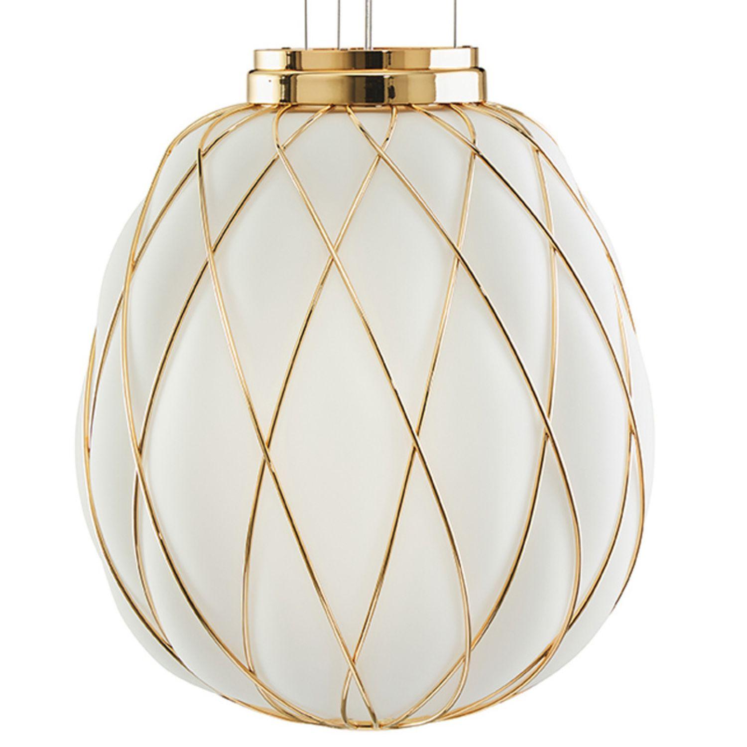 Hand-Crafted Medium 'Pinecone' Suspension Lamp in Clear Glass & Gold Metal for Fontana Arte For Sale