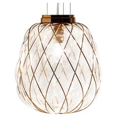 Medium 'Pinecone' Suspension Lamp in Clear Glass & Gold Metal for Fontana Arte