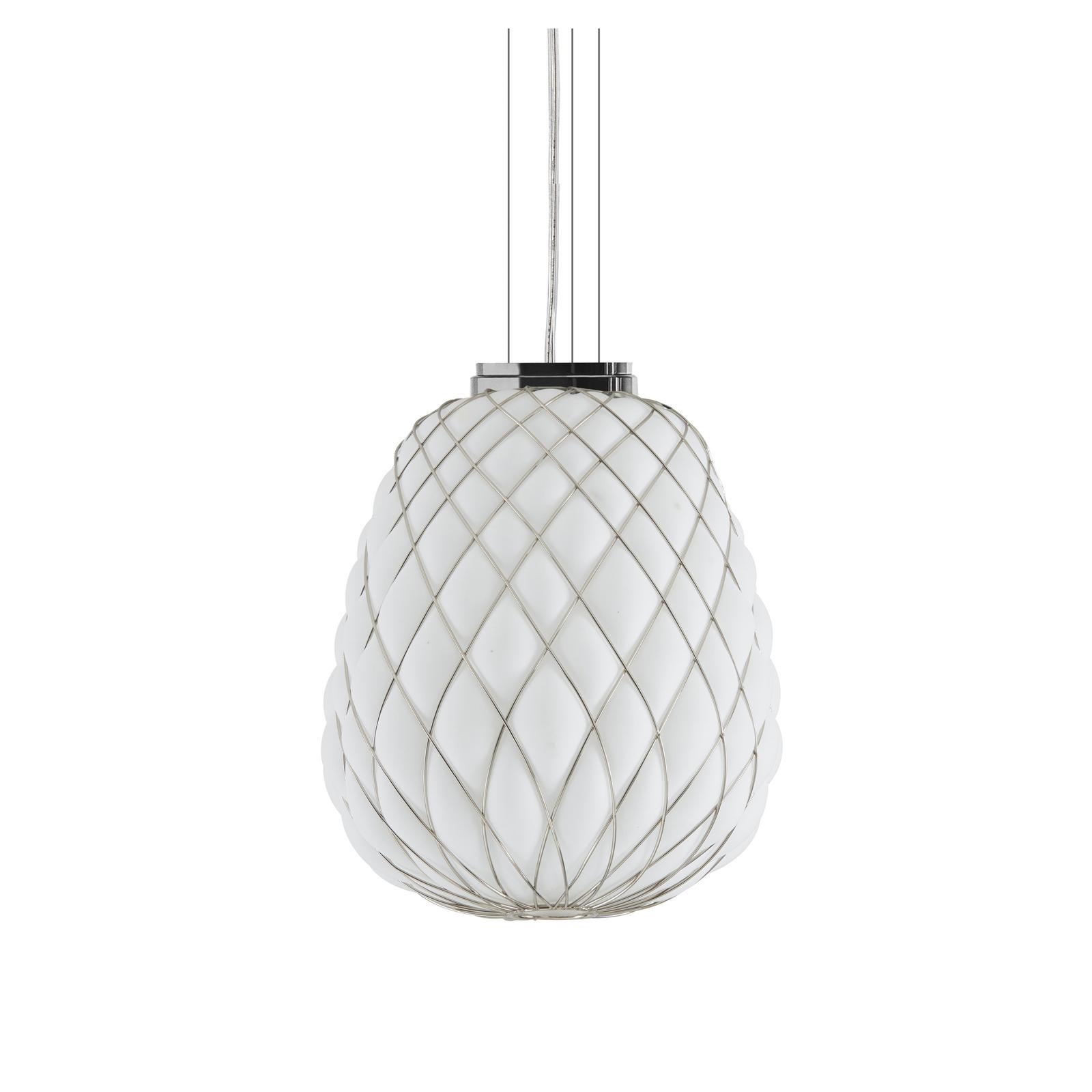 Medium 'Pinecone' Suspension Lamp in Glass & Chrome for Fontana Arte 5