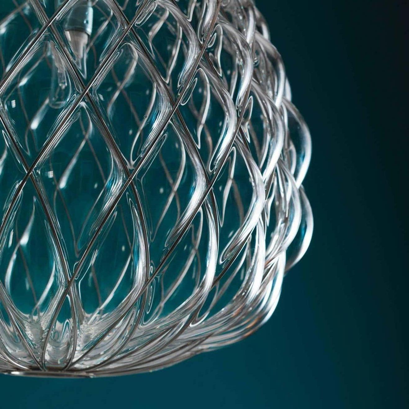 Italian Medium 'Pinecone' Suspension Lamp in Glass & Chrome for Fontana Arte