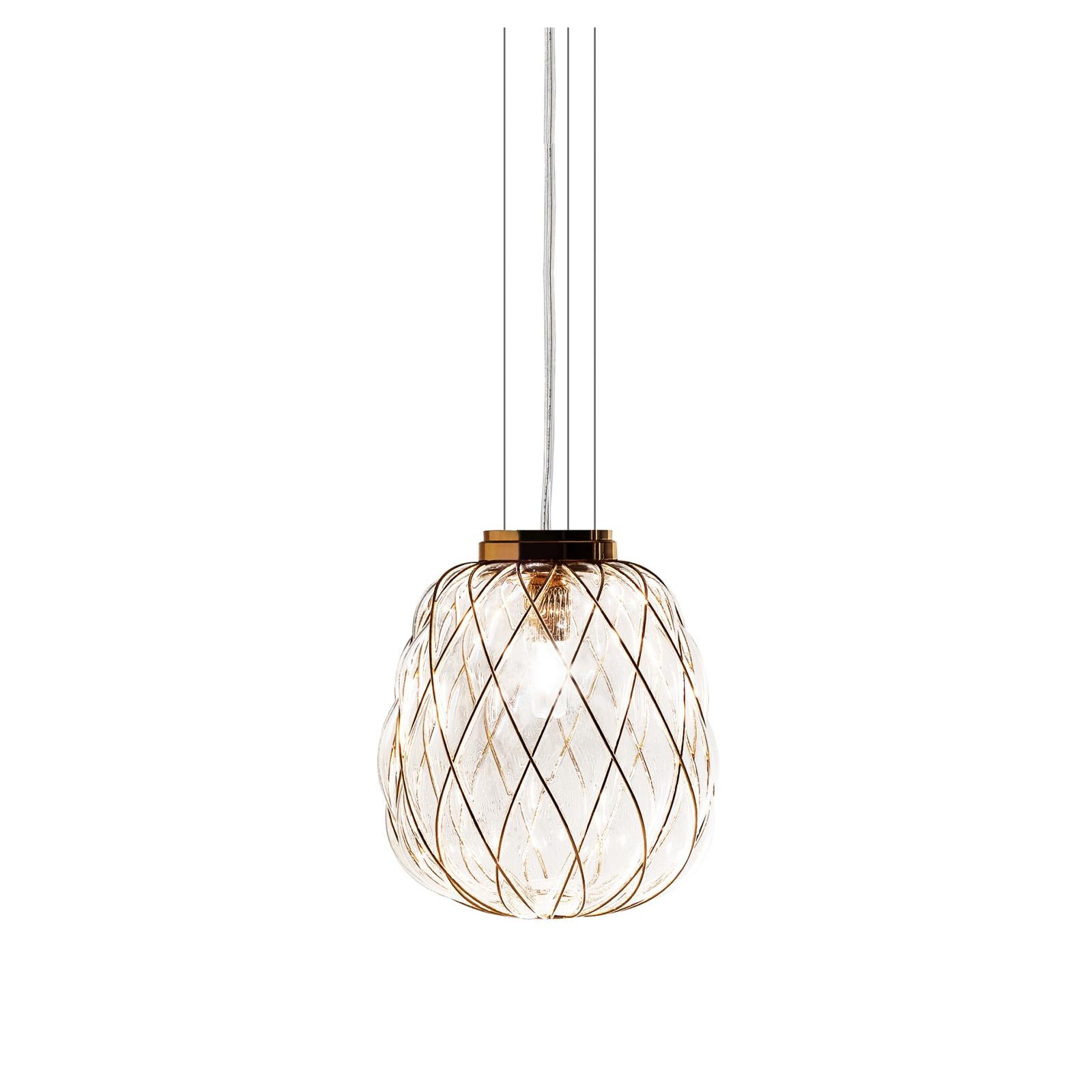 Medium 'Pinecone' Suspension Lamp in Glass & Chrome for Fontana Arte 1