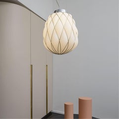 Medium 'Pinecone' Suspension Lamp in Opaline Glass & Chrome for Fontana Arte
