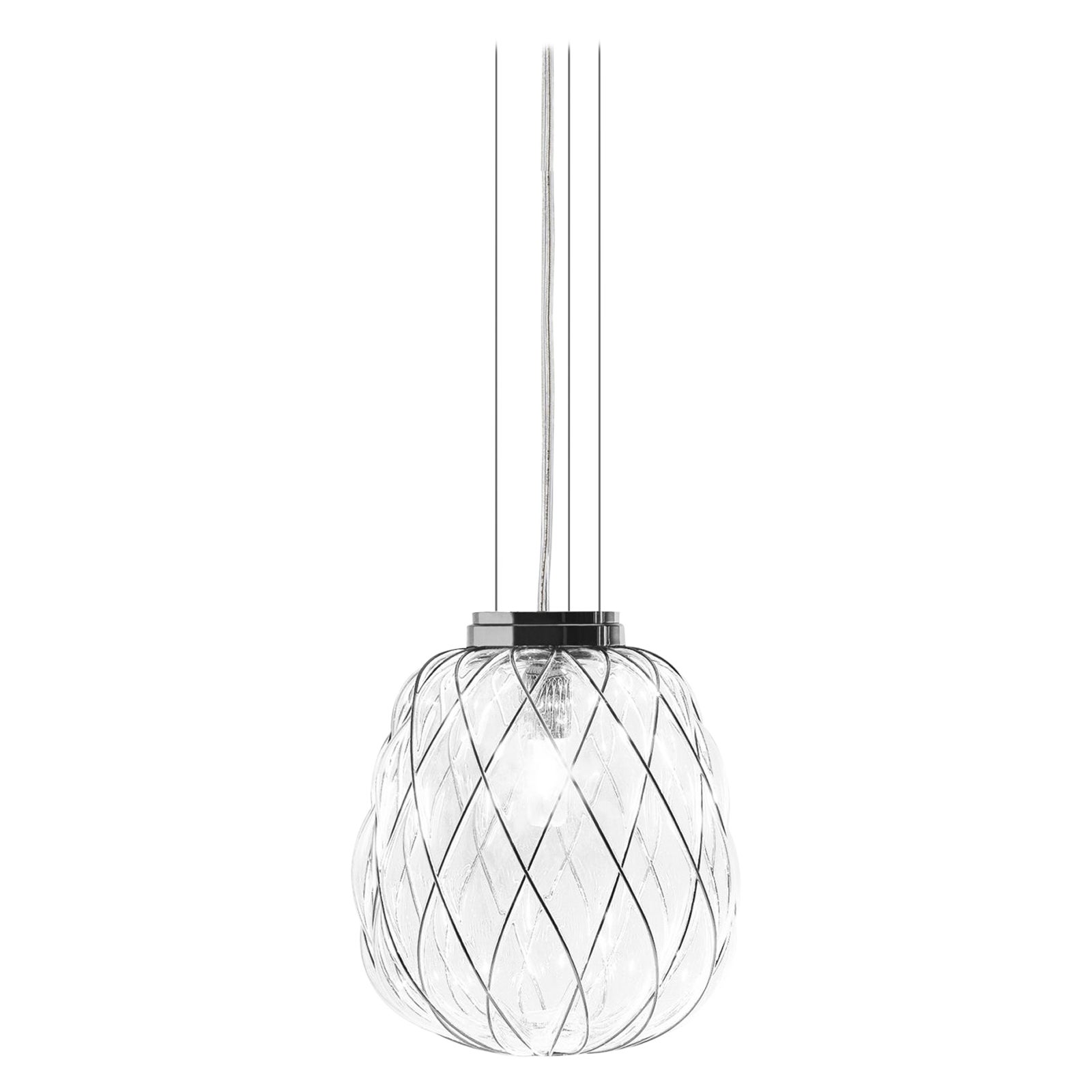 Lampada a sospensione media 'Pinecone' in vetro opalino e cromo per Fontana Arte In condizioni Nuovo in vendita a Glendale, CA