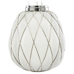 Medium 'Pinecone' Suspension Lamp in Opaline Glass & Chrome for Fontana Arte
