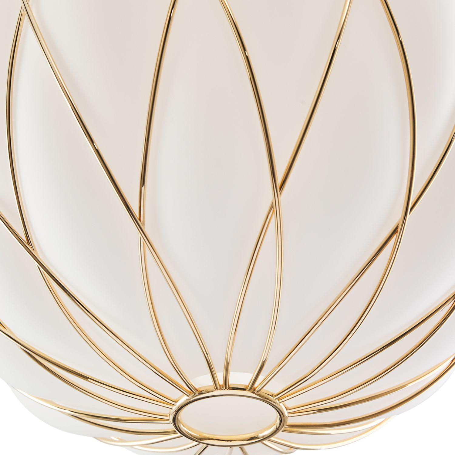 Mid-Century Modern Medium 'Pinecone' Suspension Lamp in Opaline Glass & Gold Metal for Fontana Arte For Sale