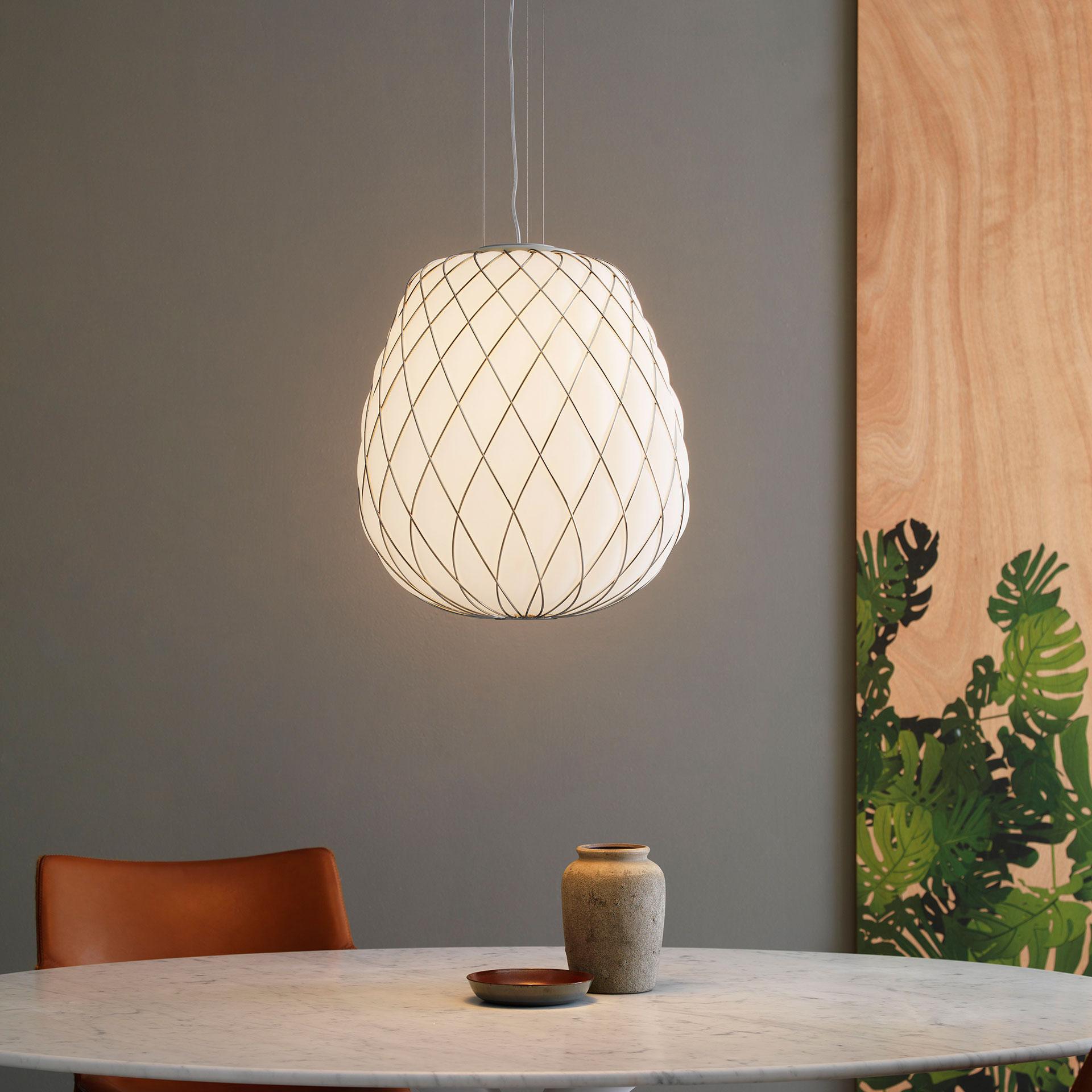 Medium 'Pinecone' Suspension Lamp in Opaline Glass & Gold Metal for Fontana Arte In New Condition For Sale In Glendale, CA