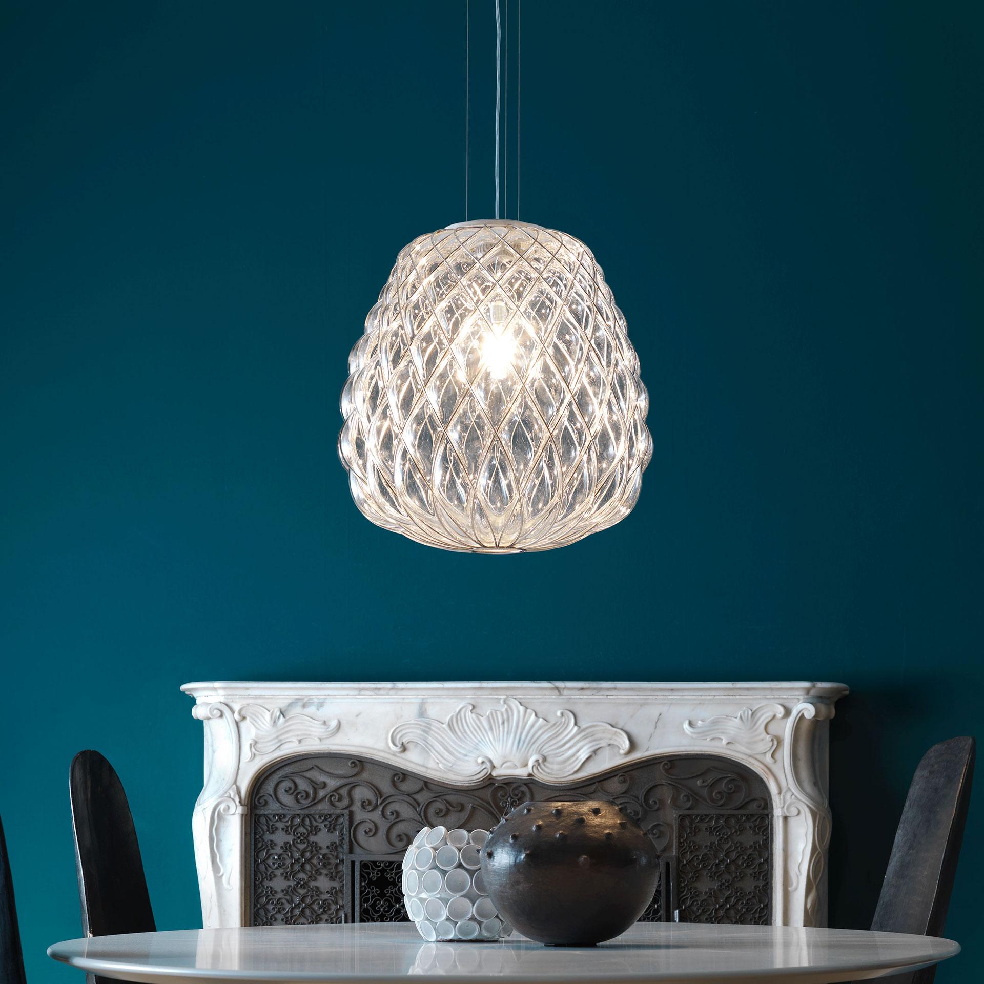 Medium 'Pinecone' Suspension Lamp in Opaline Glass & Gold Metal for Fontana Arte For Sale 1