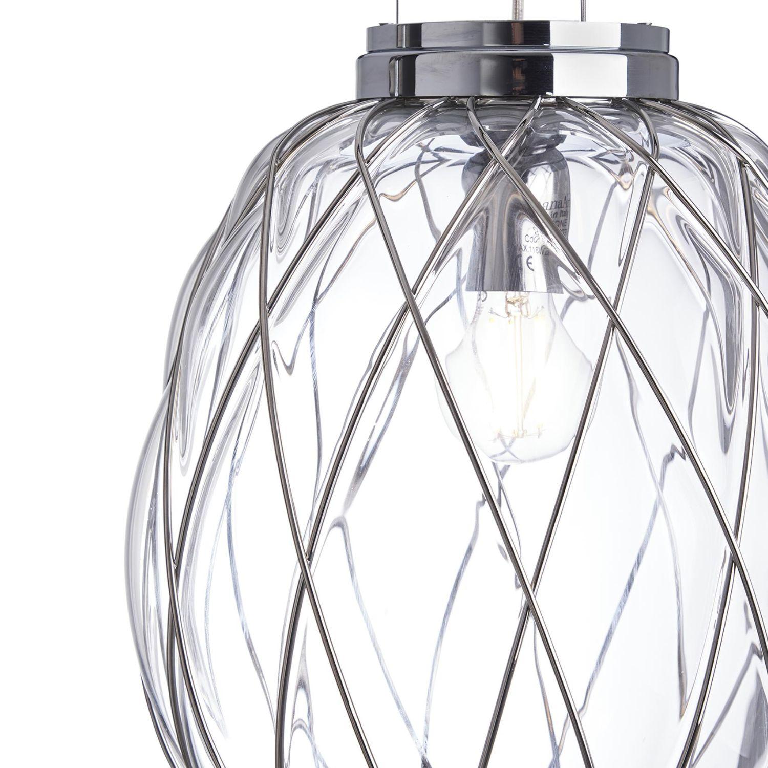 Mid-Century moderno Lampada a sospensione media 'Pinecone' in vetro trasparente e cromo per Fontana Arte in vendita