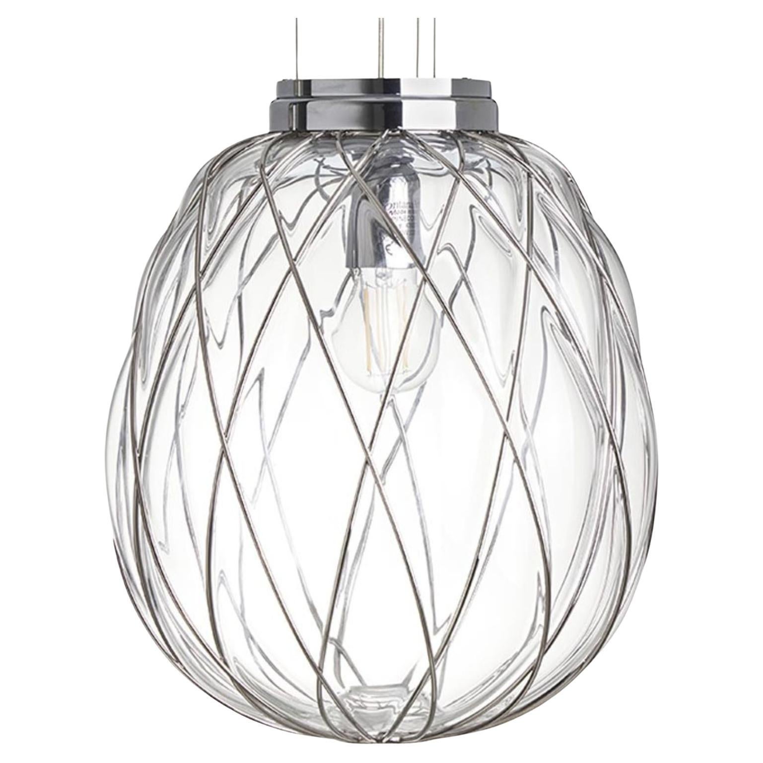 Medium 'Pinecone' Suspension Lamp in Transparent Glass & Chrome for Fontana Arte