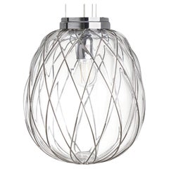 Medium 'Pinecone' Suspension Lamp in Transparent Glass & Chrome for Fontana Arte