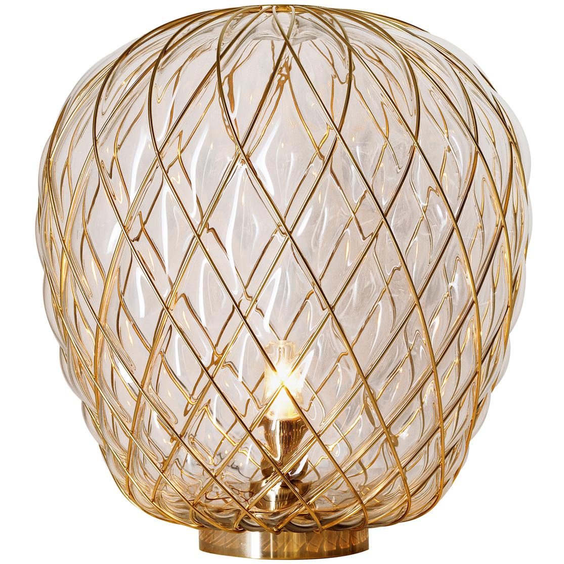 Medium 'Pinecone' Table Lamp in Opaline Glass & Gold Metal for Fontana Arte 8