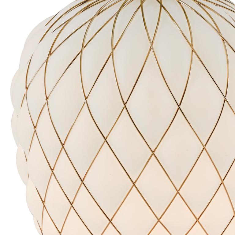 Medium 'Pinecone' Table Lamp in Opaline Glass & Gold Metal for Fontana Arte 9