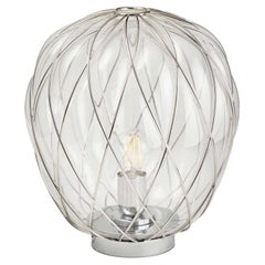 Medium 'Pinecone' Table Lamp in Transparent Glass & Chrome for Fontana Arte