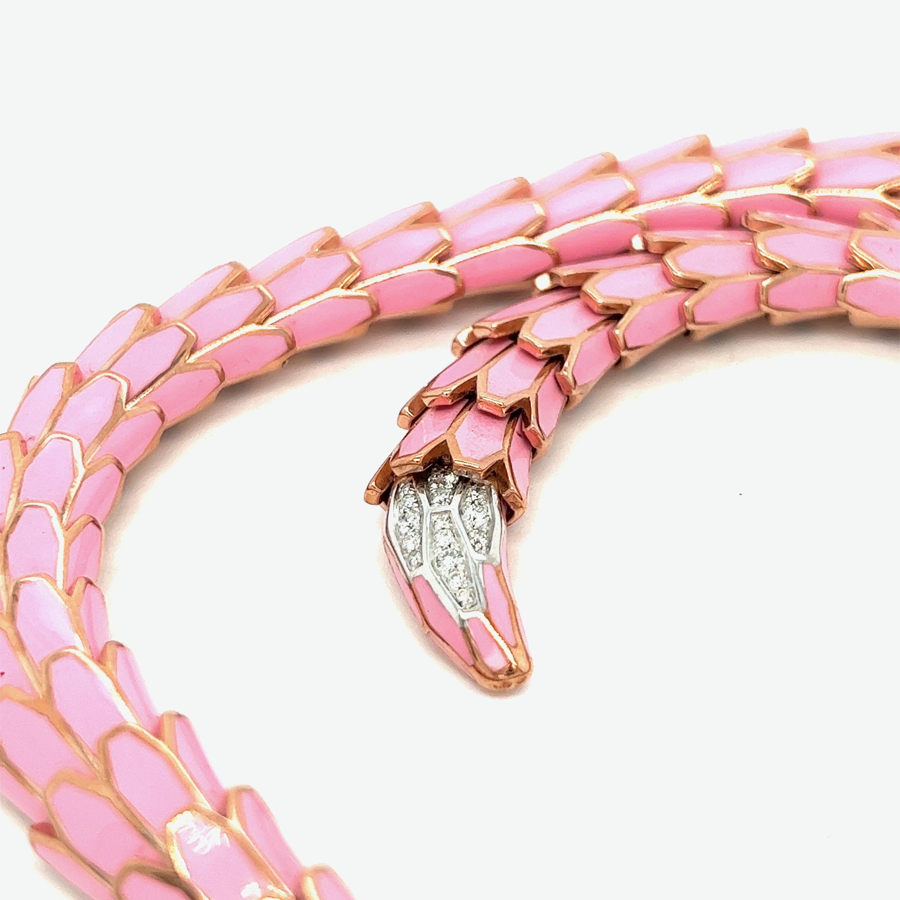 Women's Medium Pink Enamel Snake Necklace For Sale