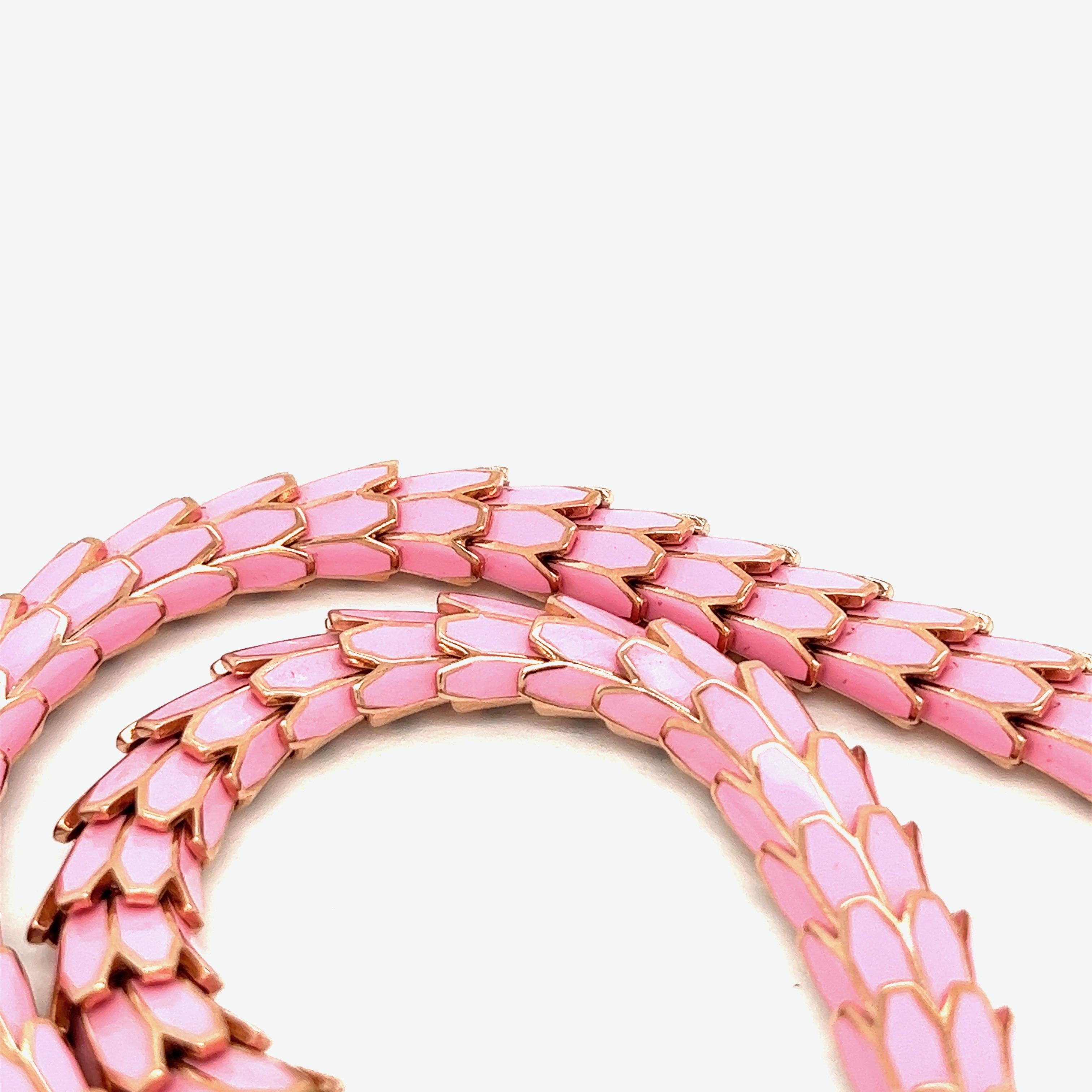 Medium Pink Enamel Snake Necklace For Sale 1