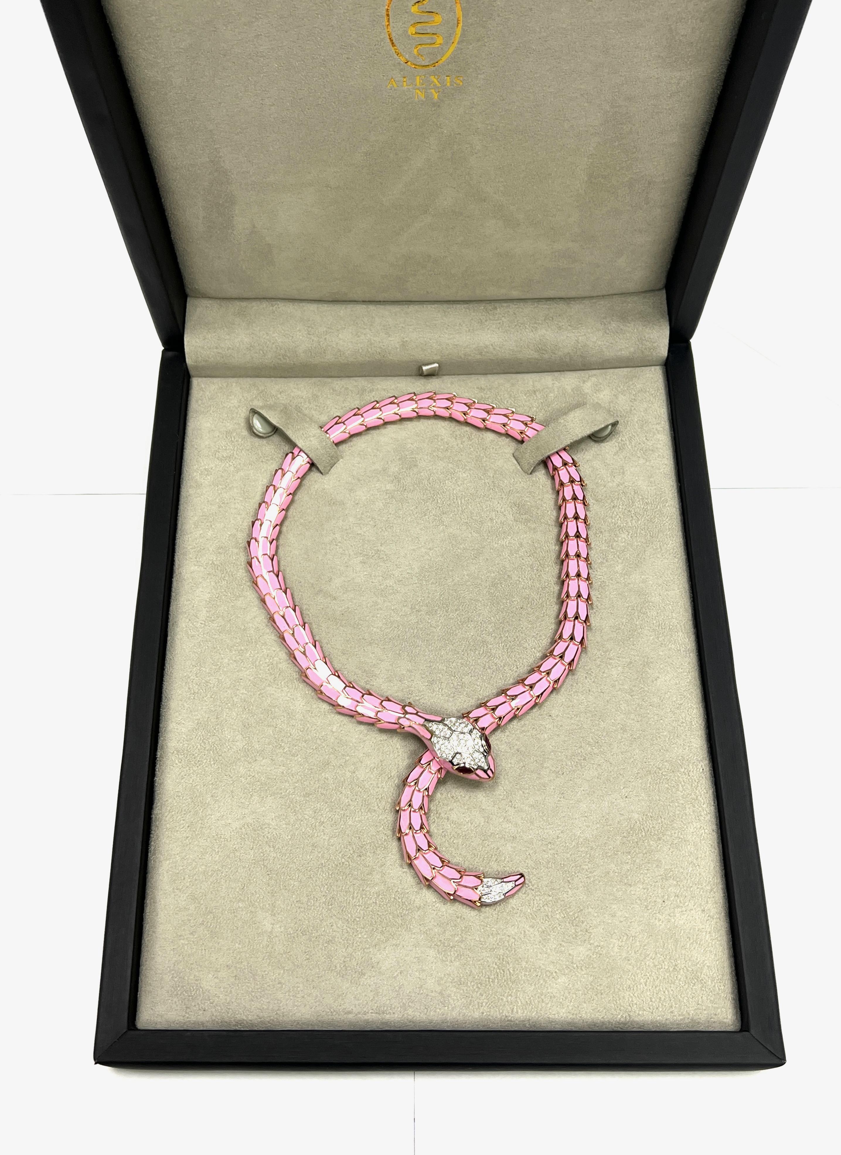 Medium Pink Enamel Snake Necklace For Sale 3
