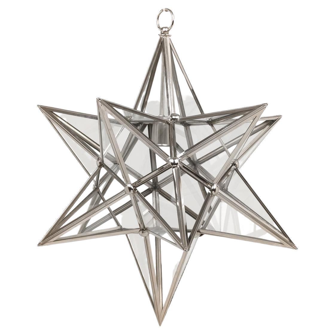 Medium Pointed Star Suspension with Brass Structure and Glass For Sale