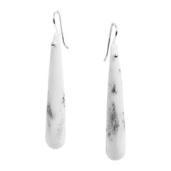 Medium Polished Dew Drop Earrings in White Marble