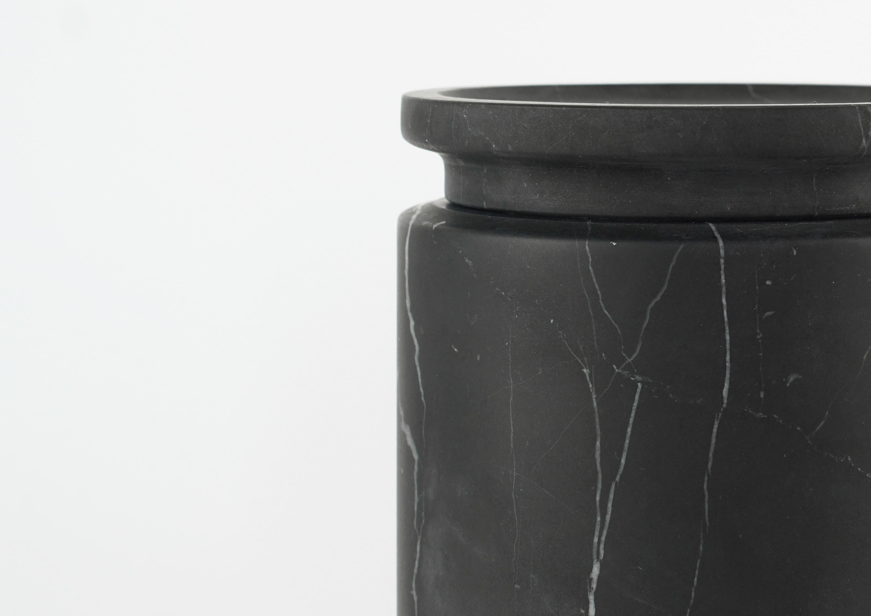 New Modern Medium Pot in Black Marquinia Marble, creator Ivan Colominas, stock  For Sale 1