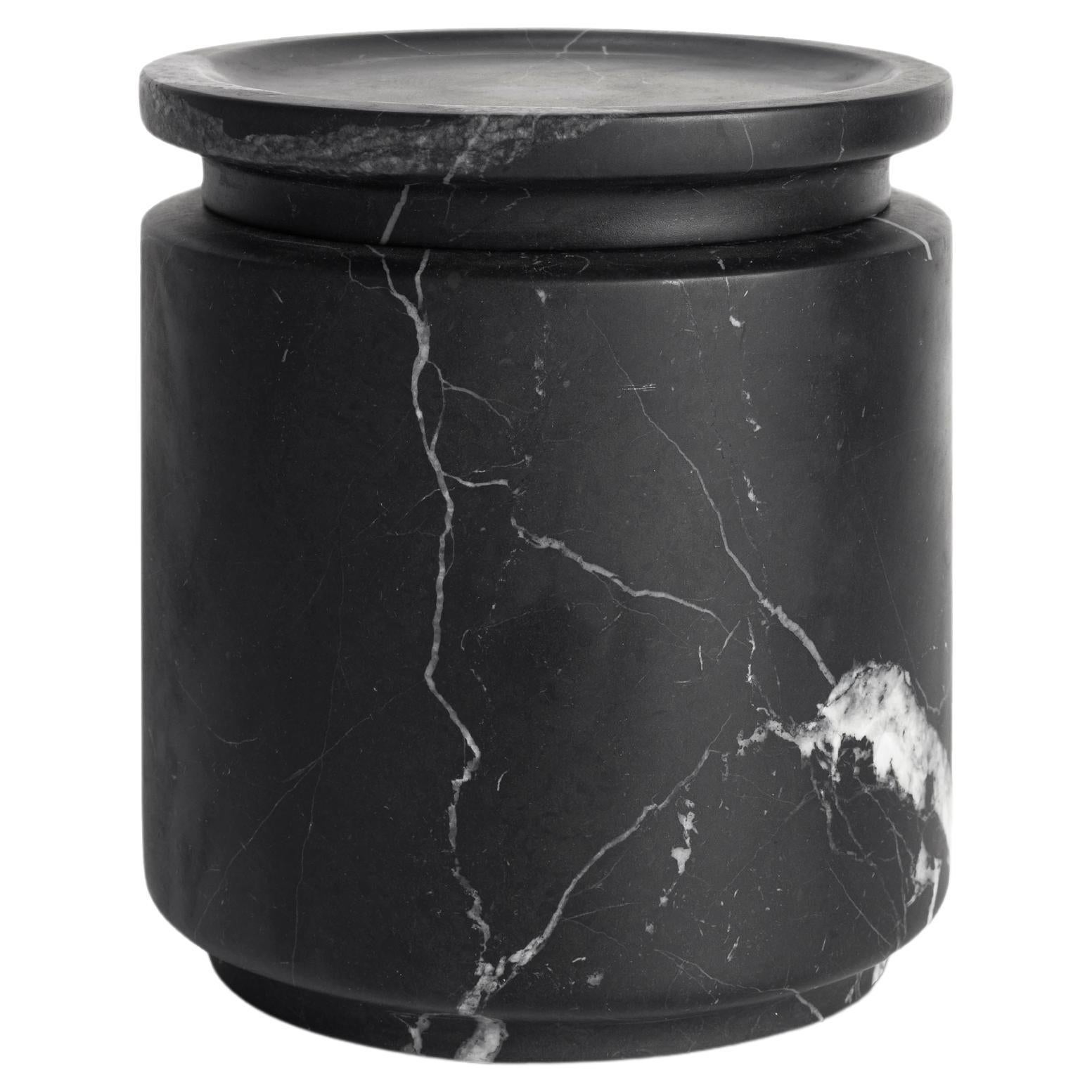 New Modern Medium Pot in Black Marquinia Marble, creator Ivan Colominas For Sale