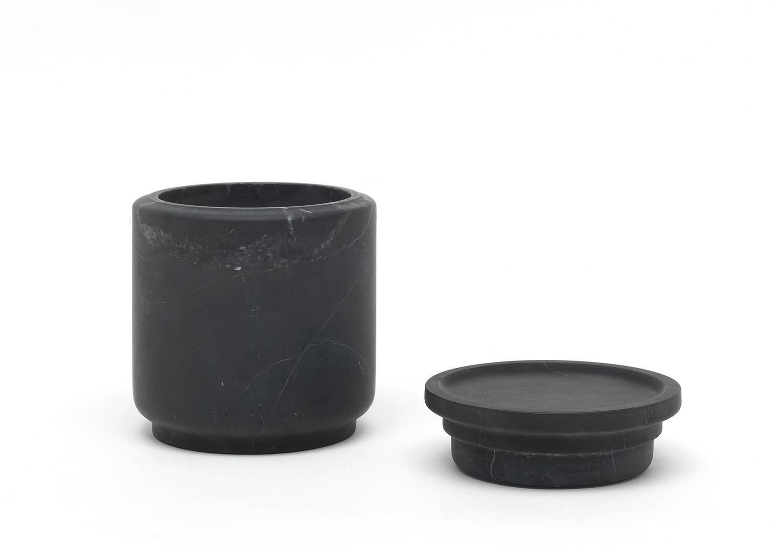 Italian New Modern Medium Pot in Black Marquinia Marble, creator Ivan Colominas, stock  For Sale