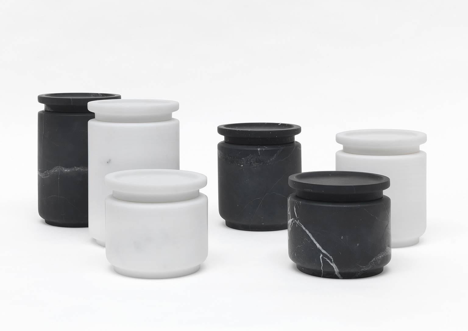 Contemporary New Modern Medium Pot in Black Marquinia Marble, creator Ivan Colominas, stock  For Sale