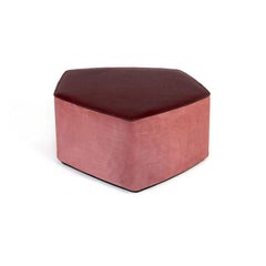 Medium Pouf in Vegetable Leather, Suede & Poplar Plywood by Oscar Maschera