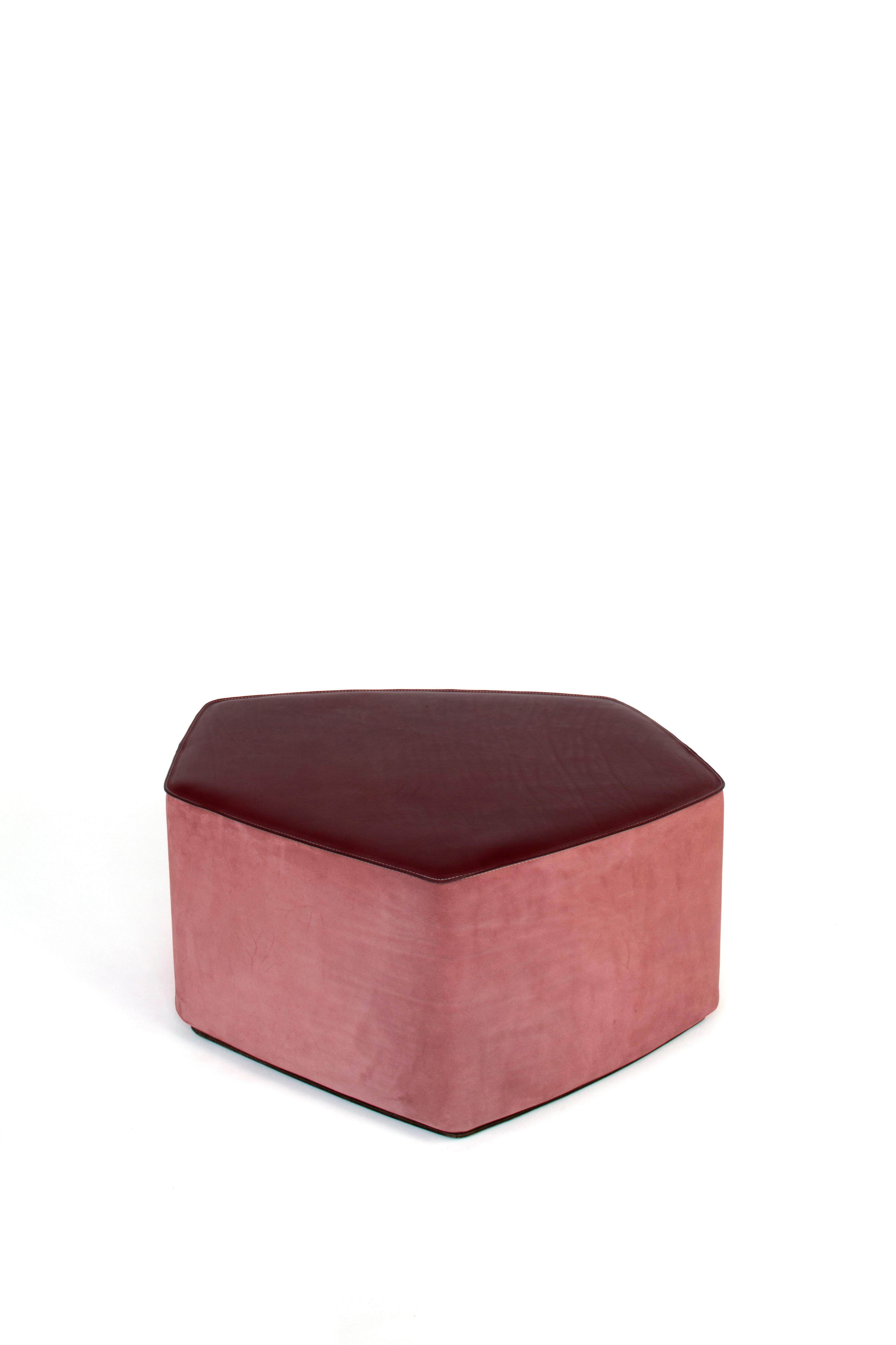 Medium pouf! leather stool by Nestor Perkal
Dimensions: W 83 x D 75.5 x H 35 cm
Materials: Leather, poplar plywood, suede.
Available in other colors and in 3 sizes.

The POUF! collection is made up of three seats made of leather and suede. They