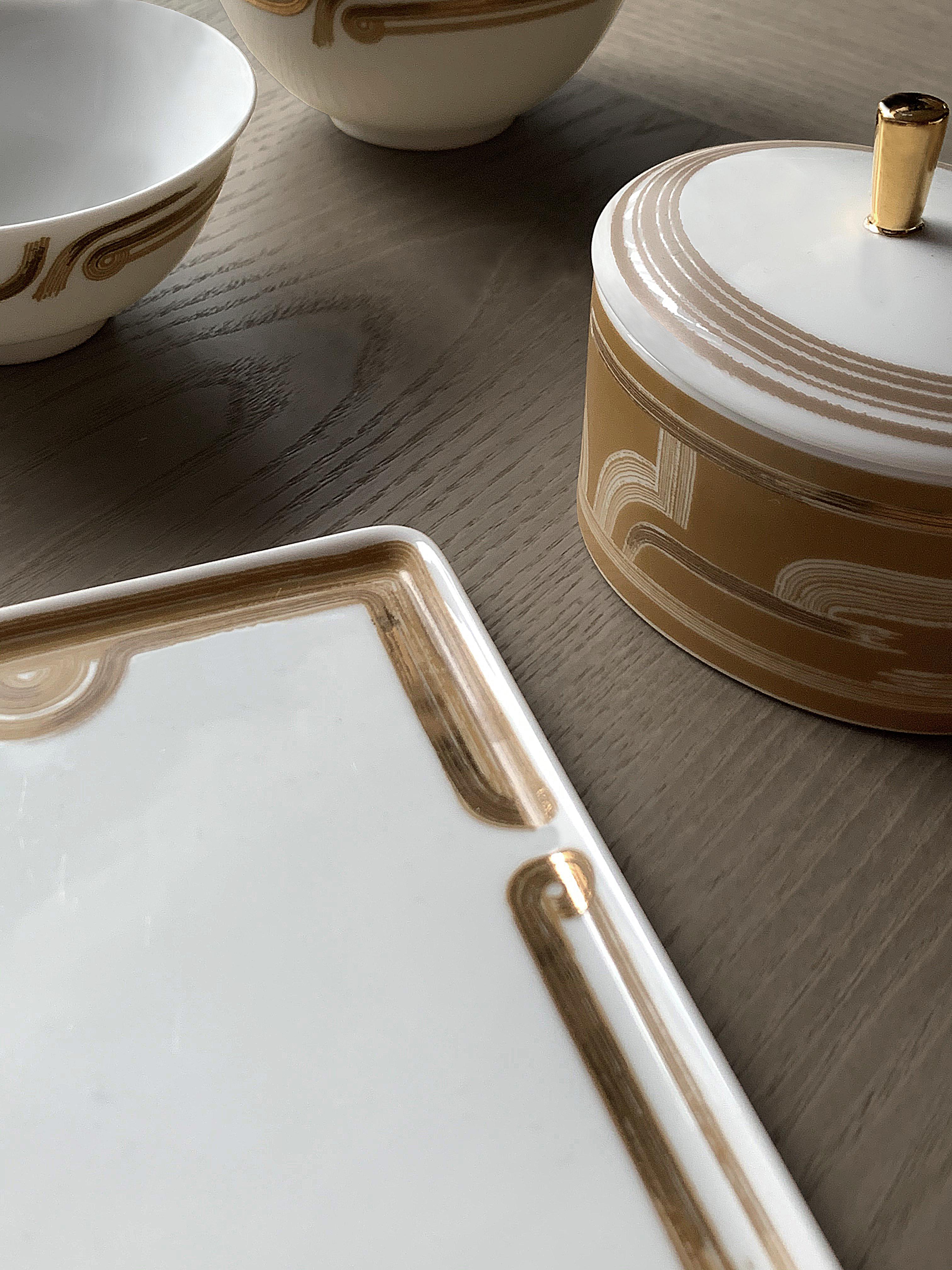 Gold Medium Rectangular Tray Art Déco Garden André Fu Living Tableware New For Sale