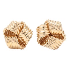 Medium Ridged Knot Stud Earrings, 14K Yellow Gold, Length 7/16 Inch, Simple Knot