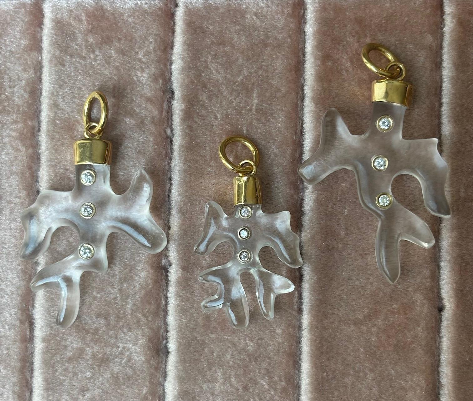 Ciondolo medio in cristallo di rocca e diamanti a forma di corallo con CAP personalizzato in oro 14k in vendita 12
