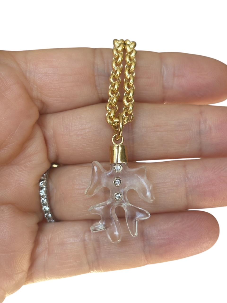 Taglio misto Ciondolo medio in cristallo di rocca e diamanti a forma di corallo con CAP personalizzato in oro 14k in vendita
