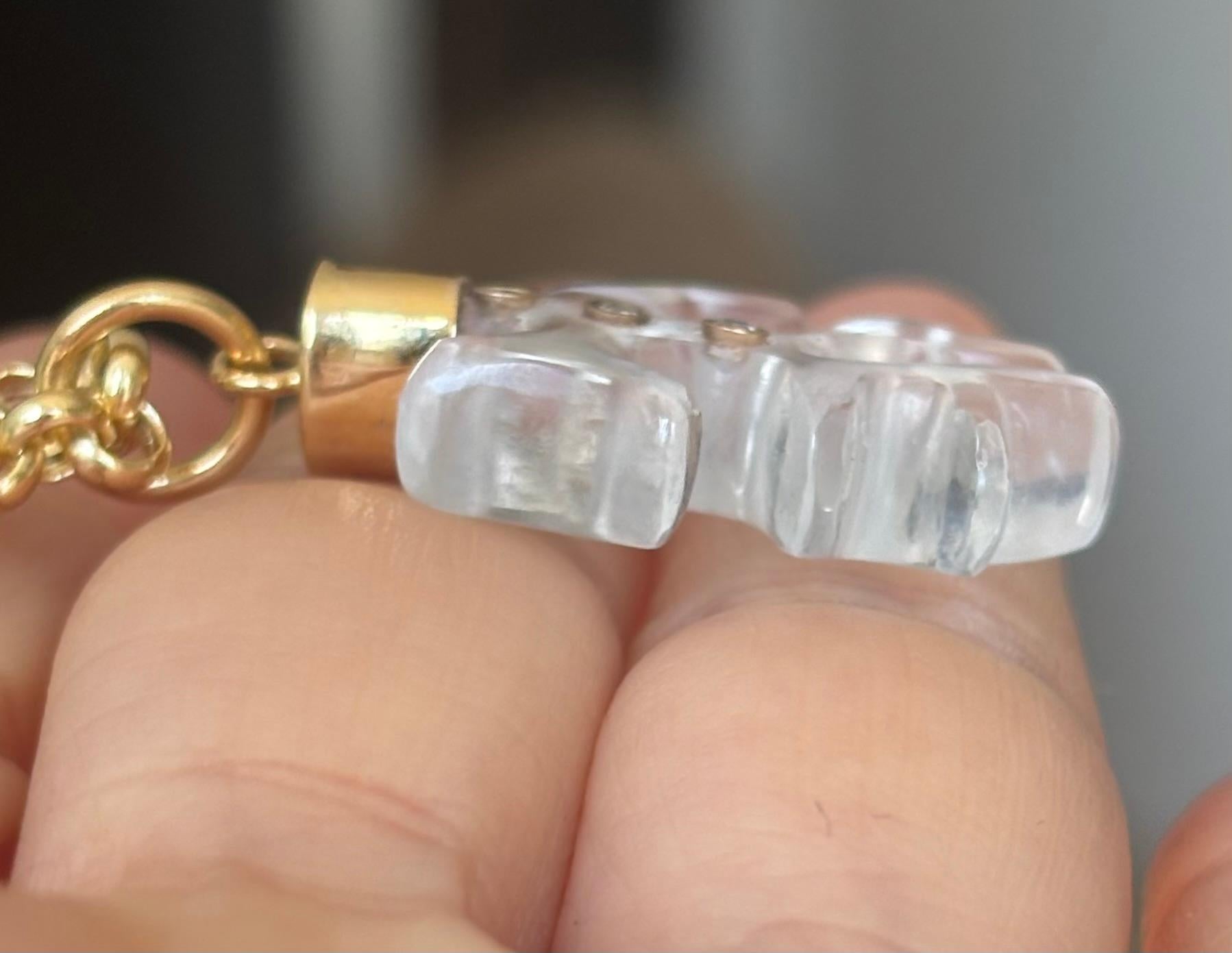 Ciondolo medio in cristallo di rocca e diamanti a forma di corallo con CAP personalizzato in oro 14k in vendita 2