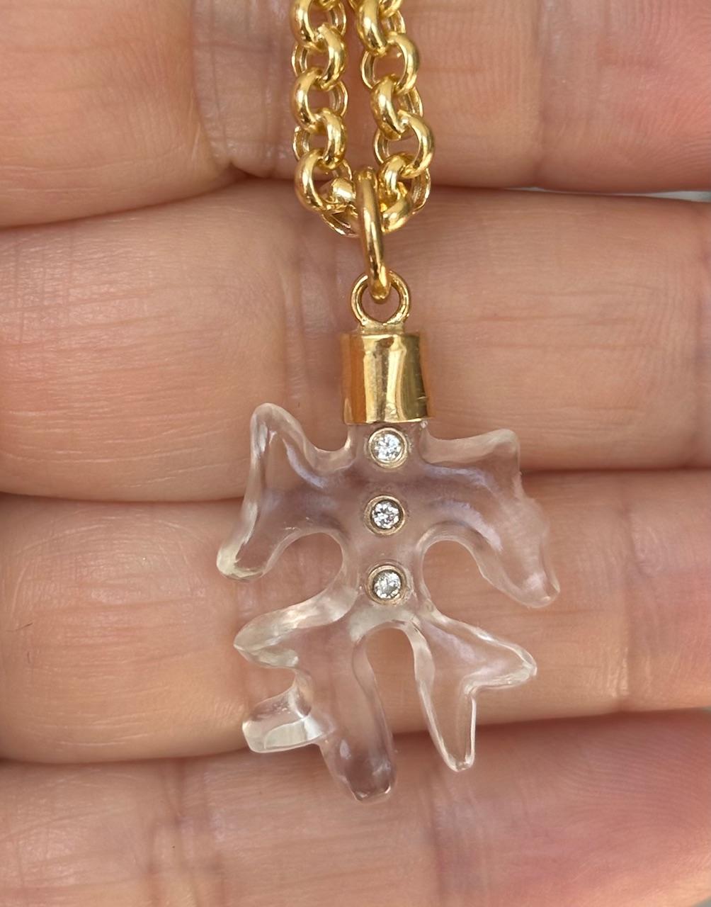 Ciondolo medio in cristallo di rocca e diamanti a forma di corallo con CAP personalizzato in oro 14k in vendita 3