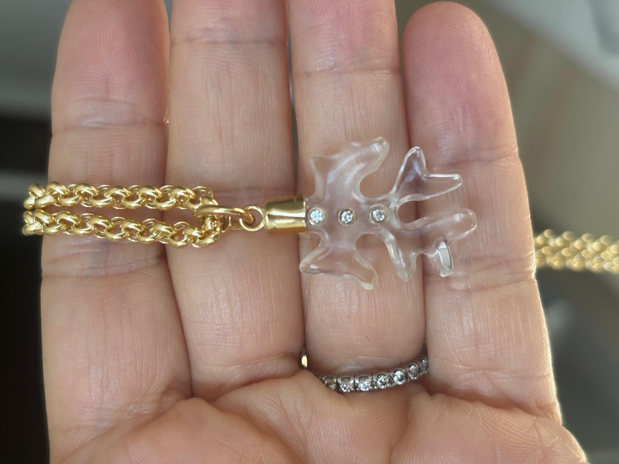 Ciondolo medio in cristallo di rocca e diamanti a forma di corallo con CAP personalizzato in oro 14k in vendita 5