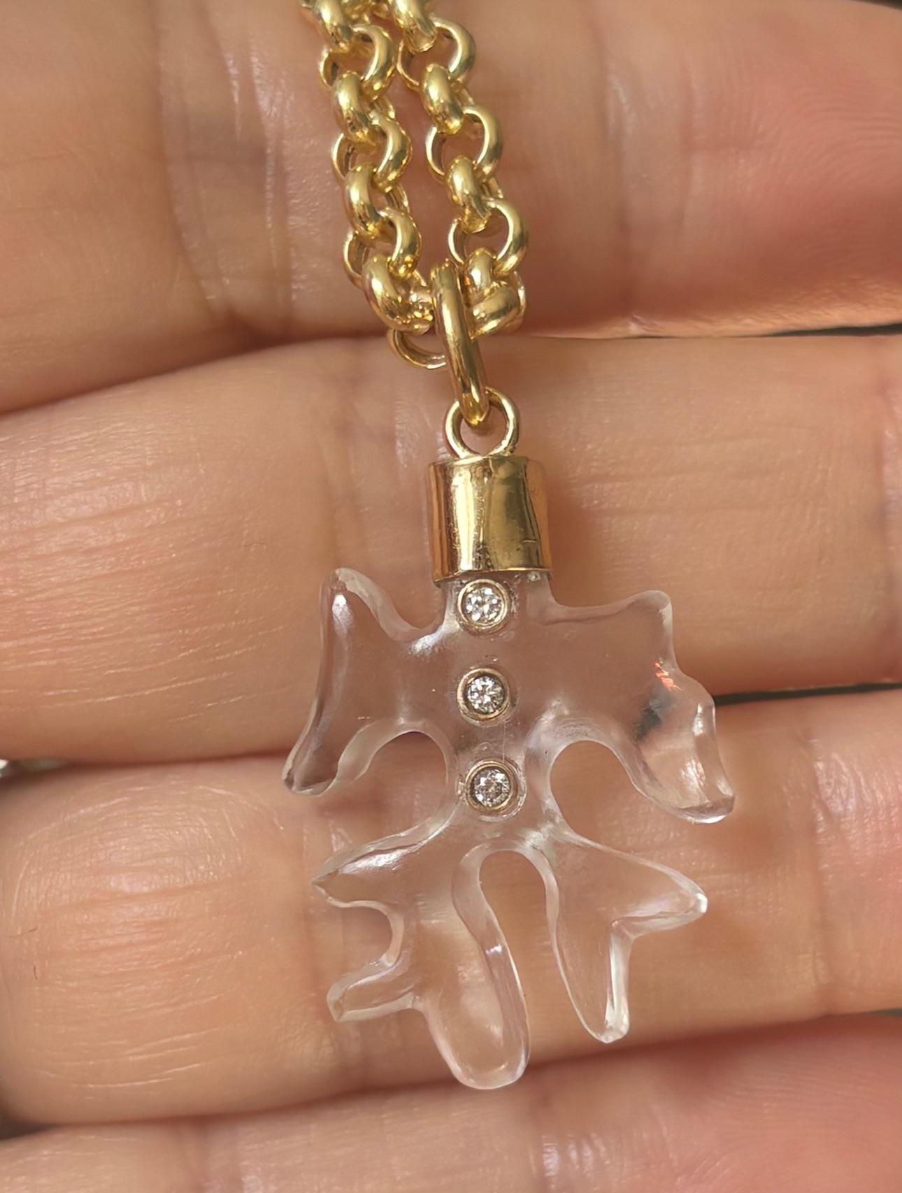 Medium Rock Crystal and Diamond CORAL SHAPED Pendant with 14k Gold Custom Cap