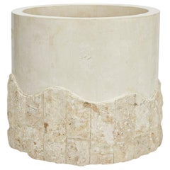 Medium Round Postmodern Tessellated Stone Rough and Smooth Planter, 1990s