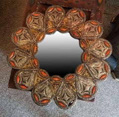 Medium Round Shape Moroccan Mirror, Resin and Camel Bone Inlaid