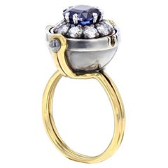 Medium Sapphire Sphere Diamonds Ring in 18K Yellow Gold by Elie Top