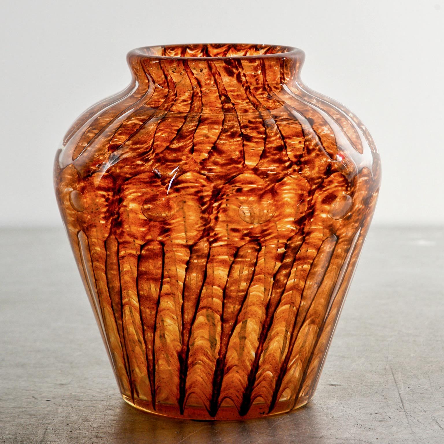 French Medium Signed Amber Verlys Glass Vase