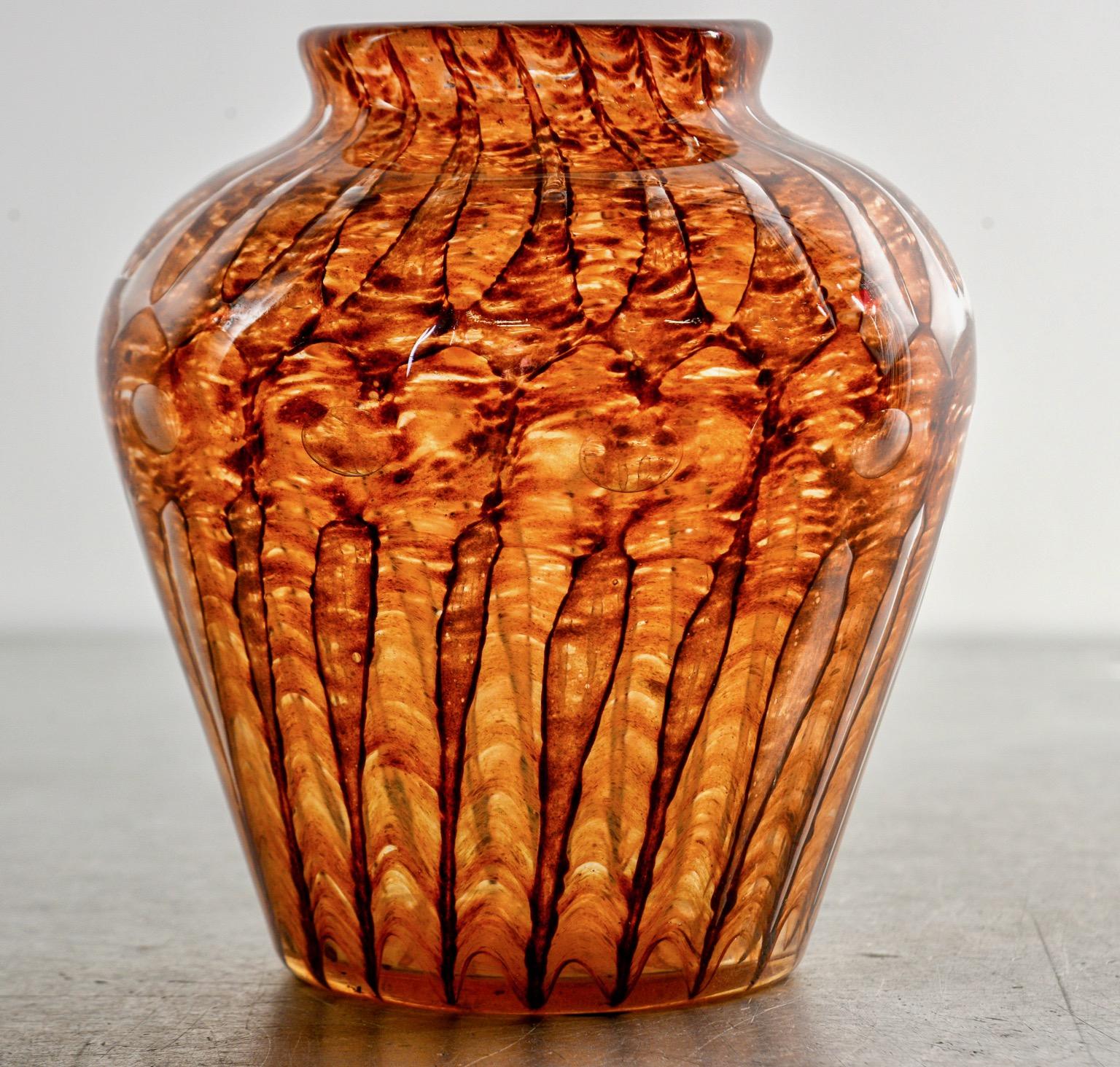 Medium Signed Amber Verlys Glass Vase In Good Condition In Troy, MI