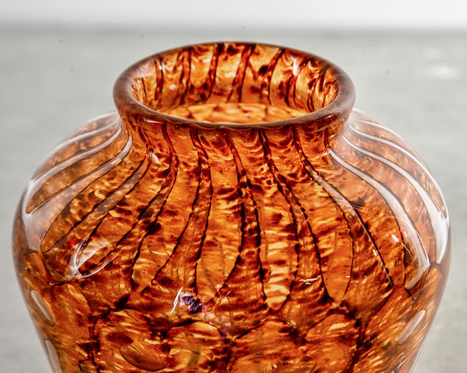 20th Century Medium Signed Amber Verlys Glass Vase