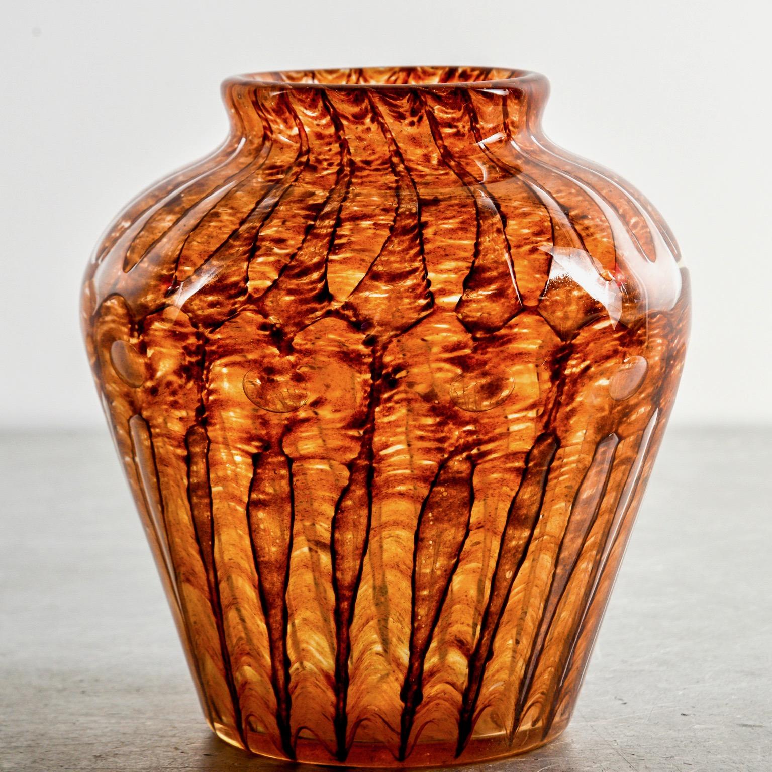 Art Glass Medium Signed Amber Verlys Glass Vase