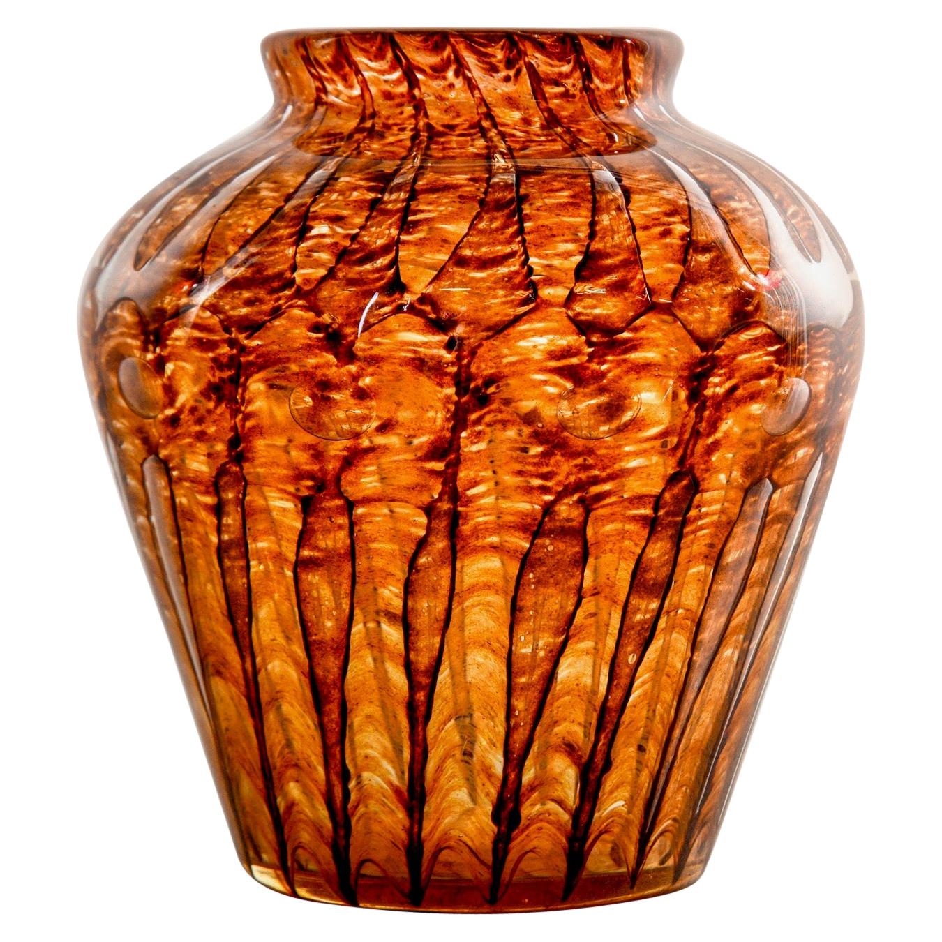 Medium Signed Amber Verlys Glass Vase