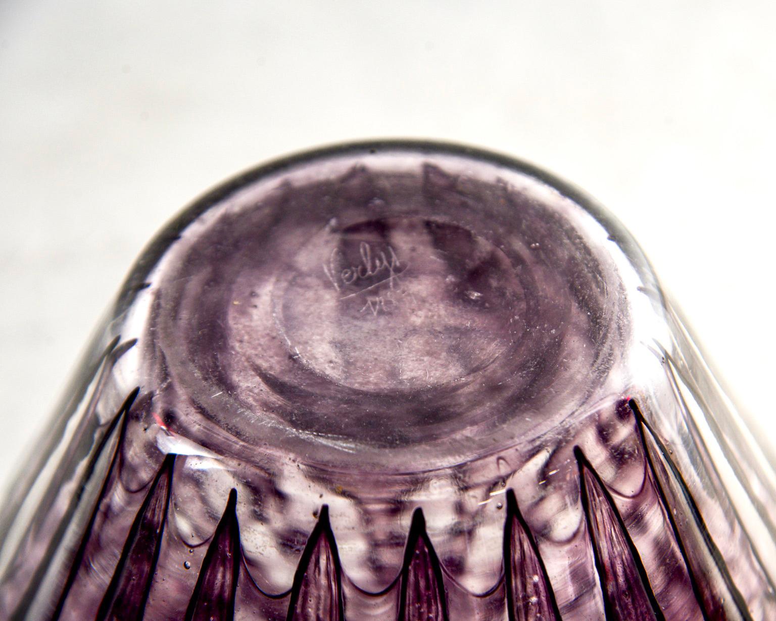 Mid-Century Modern Medium Signed Aubergine Verlys Glass Vase