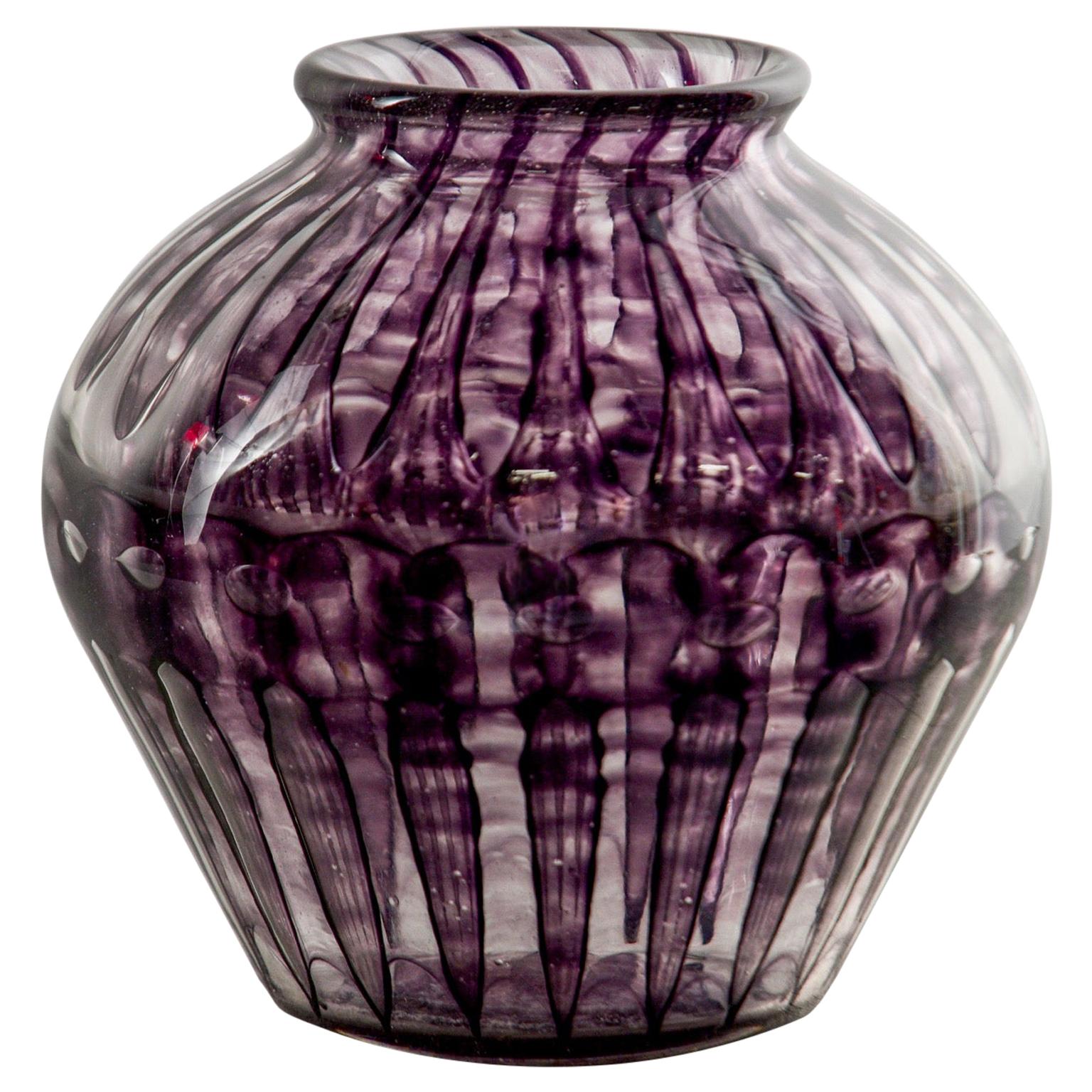 Medium Signed Aubergine Verlys Glass Vase