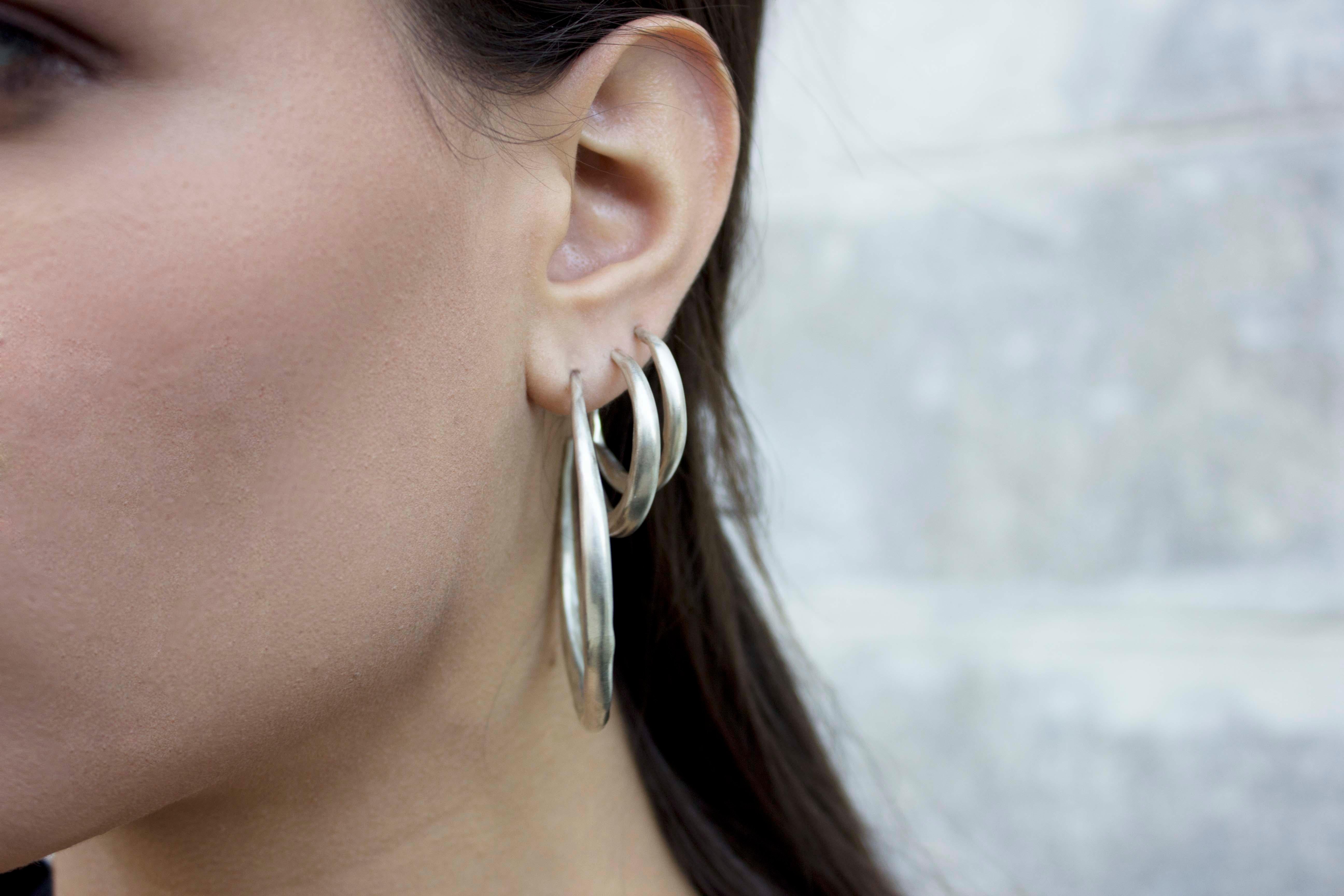 Contemporary Medium Silver Hoop Earrings For Sale