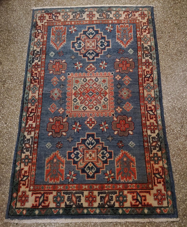 Contemporary Medium Size Asian Area Rug, Colorful / 1076 For Sale